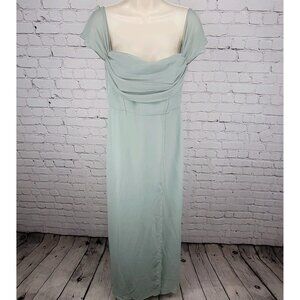 Birdy Grey Green Chiffon Removable Sleeves Side Slit Dress Size Small S